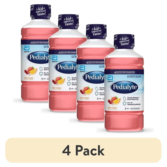 (4 pack) Pedialyte Electrolyte Drink, Fruit Punch, 1 Liter