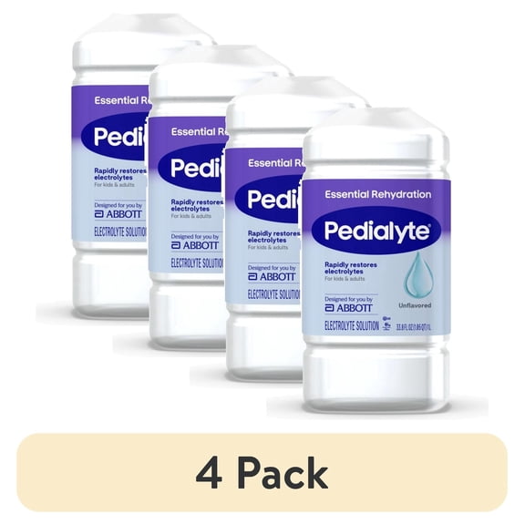 (4 pack) Pedialyte Essential Rehydration Electrolyte Drink, Unflavored, 1 Liter
