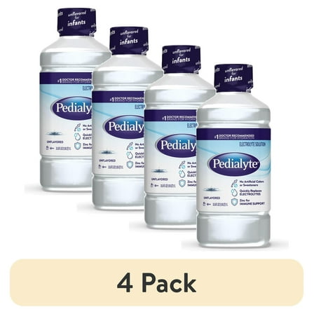 (4 pack) Pedialyte Electrolyte Drink, Unflavored, 1 Liter