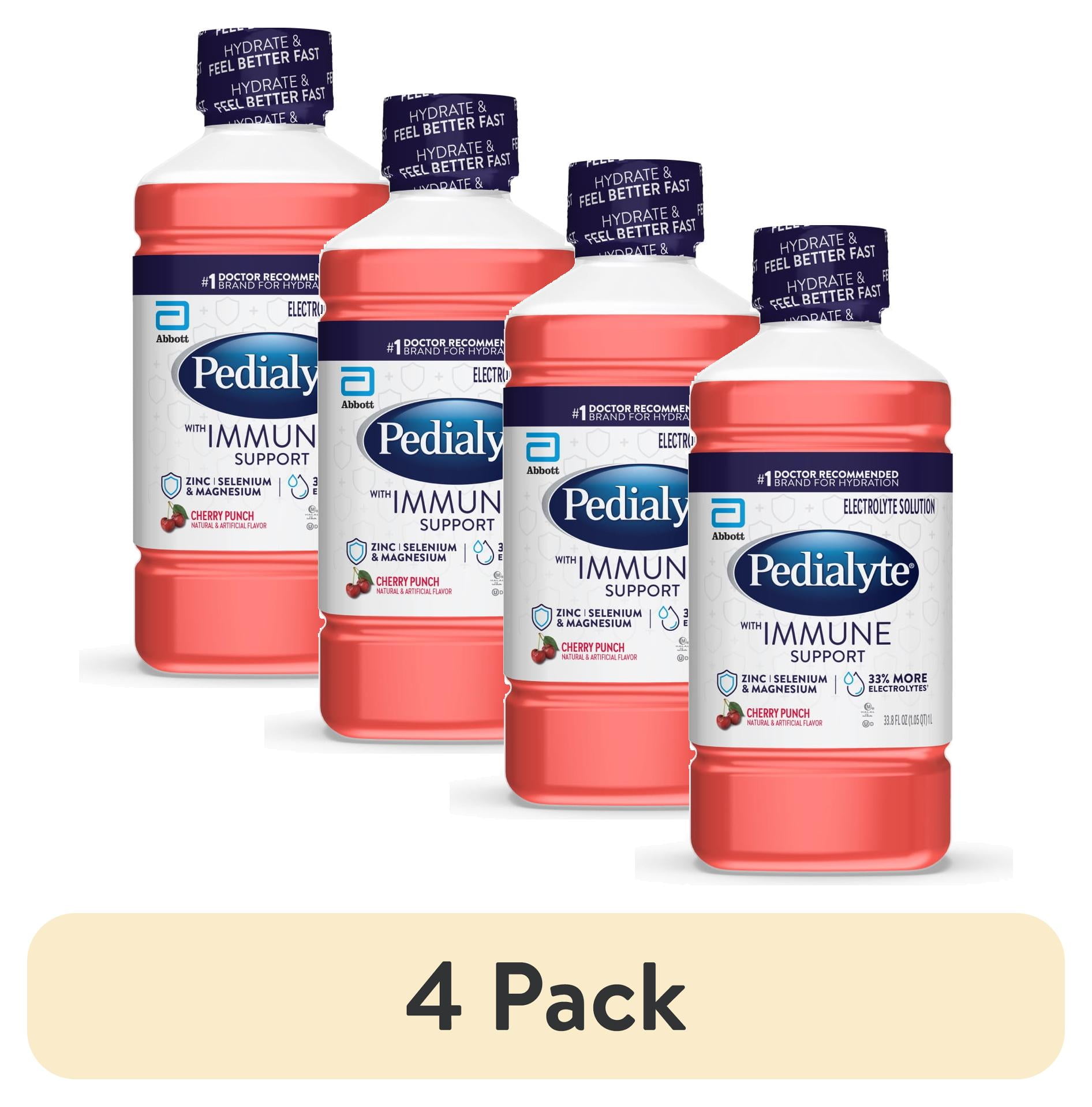 (4 pack) Pedialyte with Immune Support Electrolyte Drink, Cherry Punch, 1 Liter