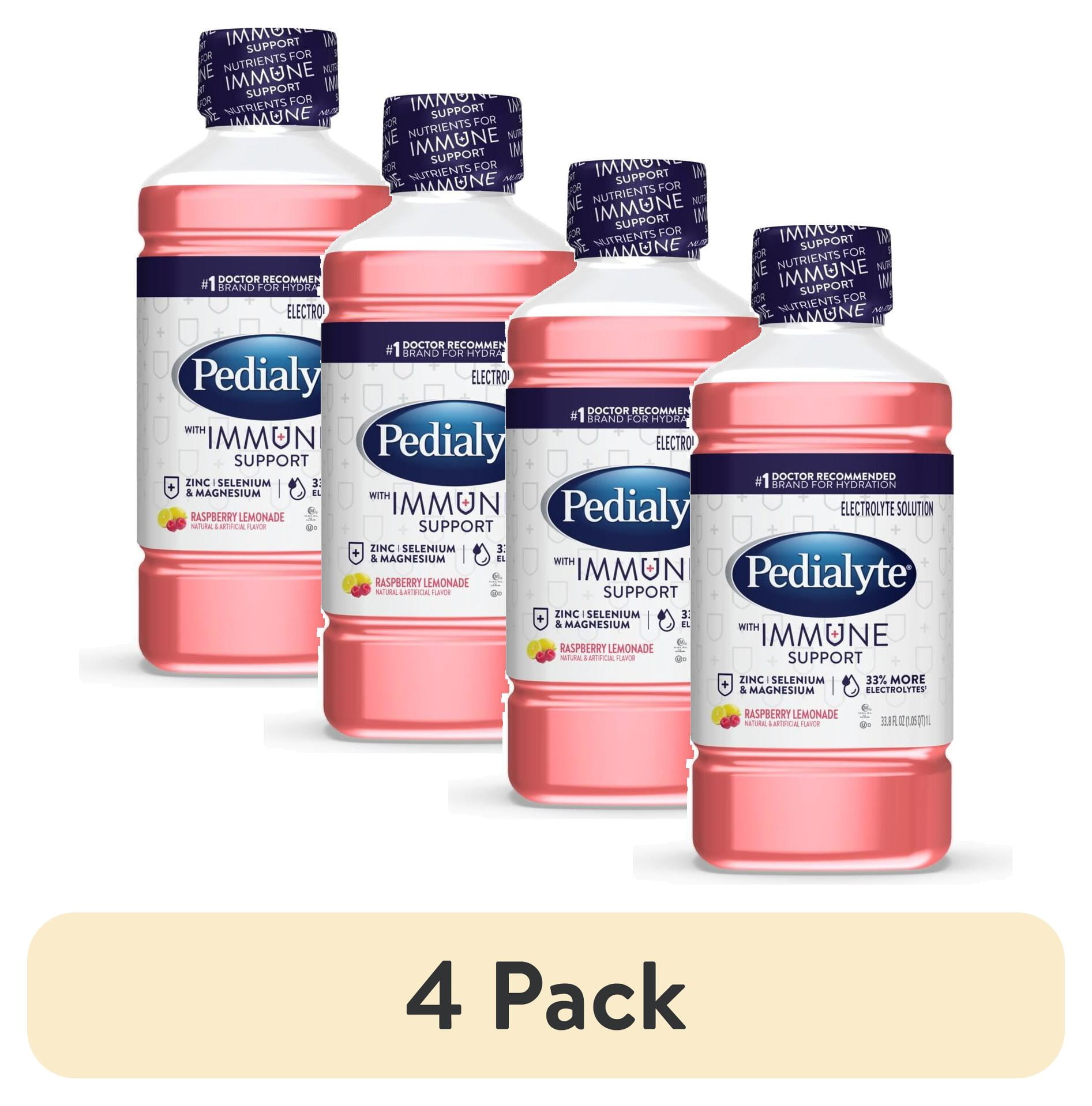 (4 pack) Pedialyte with Immune Support Electrolyte Solution, Raspberry ...