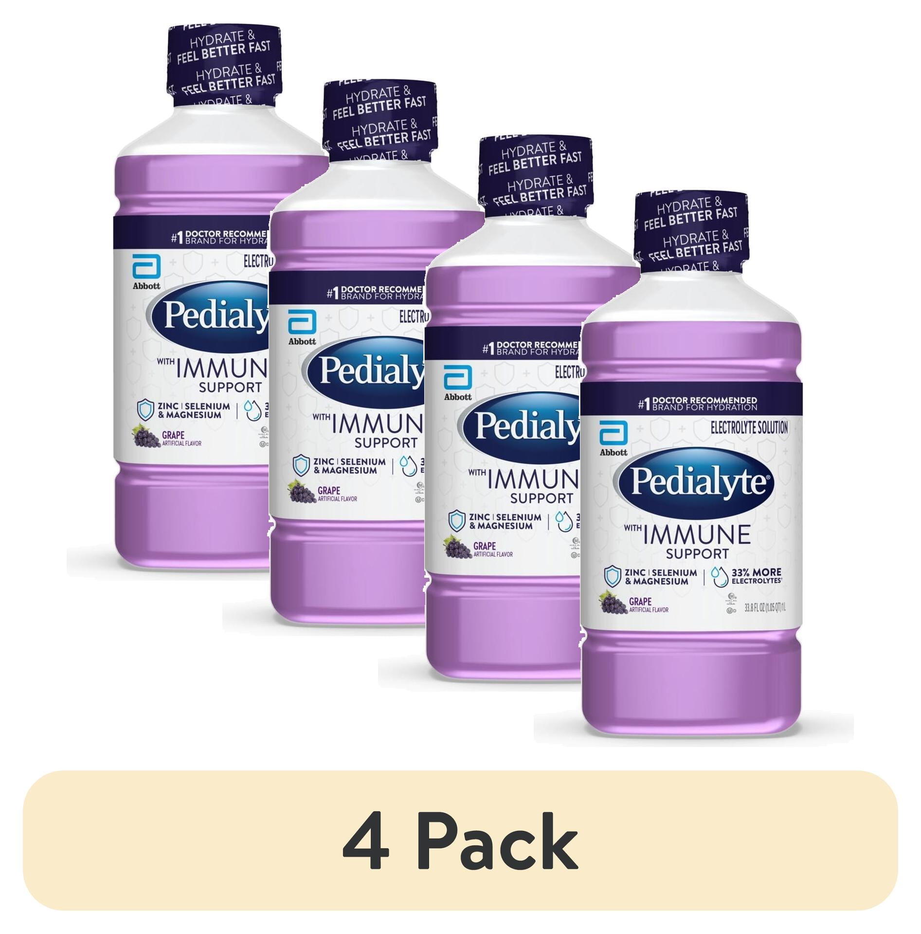 (4 pack) Pedialyte with Immune Support Electrolyte Solution, Grape, 1 Liter