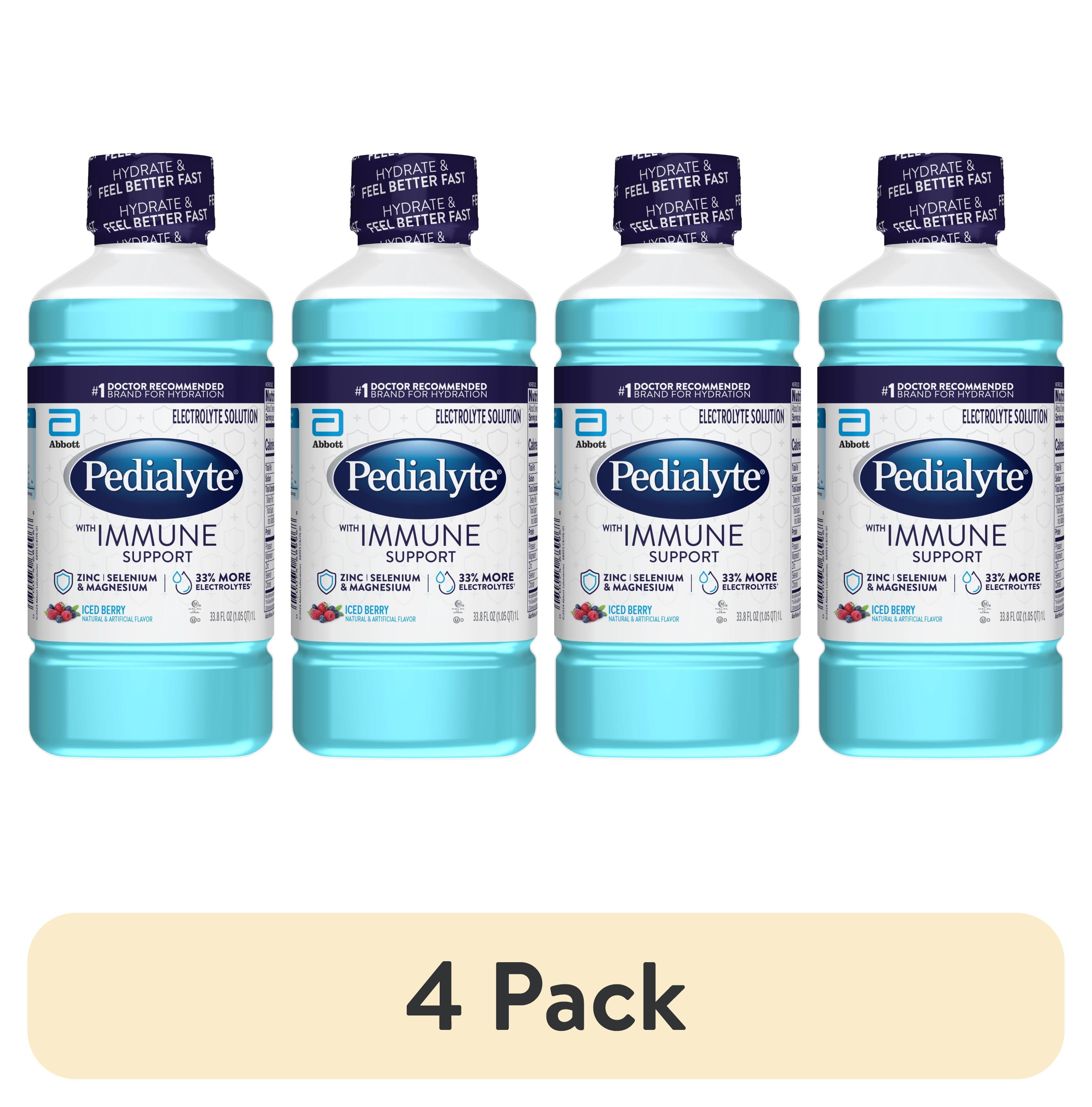 (4 pack) Pedialyte with Immune Support Electrolyte Solution, Iced Berry, 1 Liter