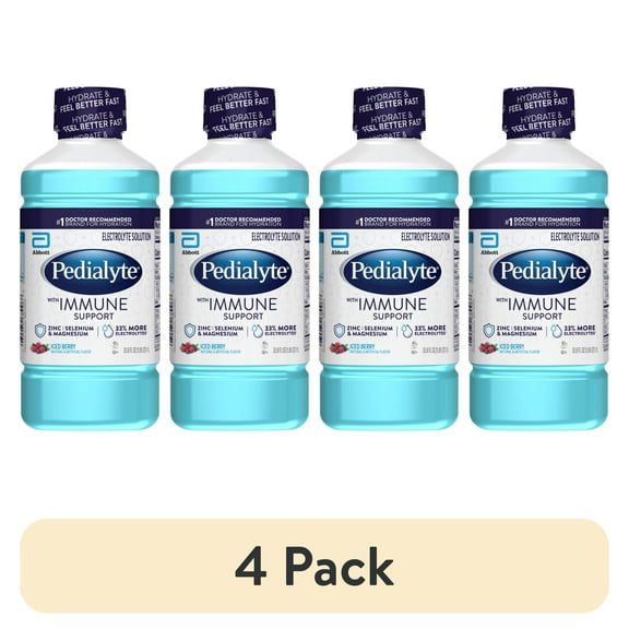 (4 pack) Pedialyte with Immune Support Electrolyte Solution, Iced Berry, 1 Liter