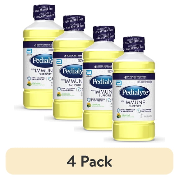 (4 pack) Pedialyte with Immune Support, Lemon Lime, Electrolyte Hydration Drink, 1 Liter
