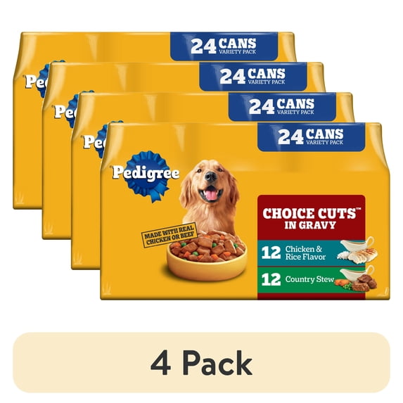 (4 pack) Pedigree Choice Cuts In Gravy Chicken and Rice Multipack Wet Dog Food, 13.2 oz Cans, 24 Pack