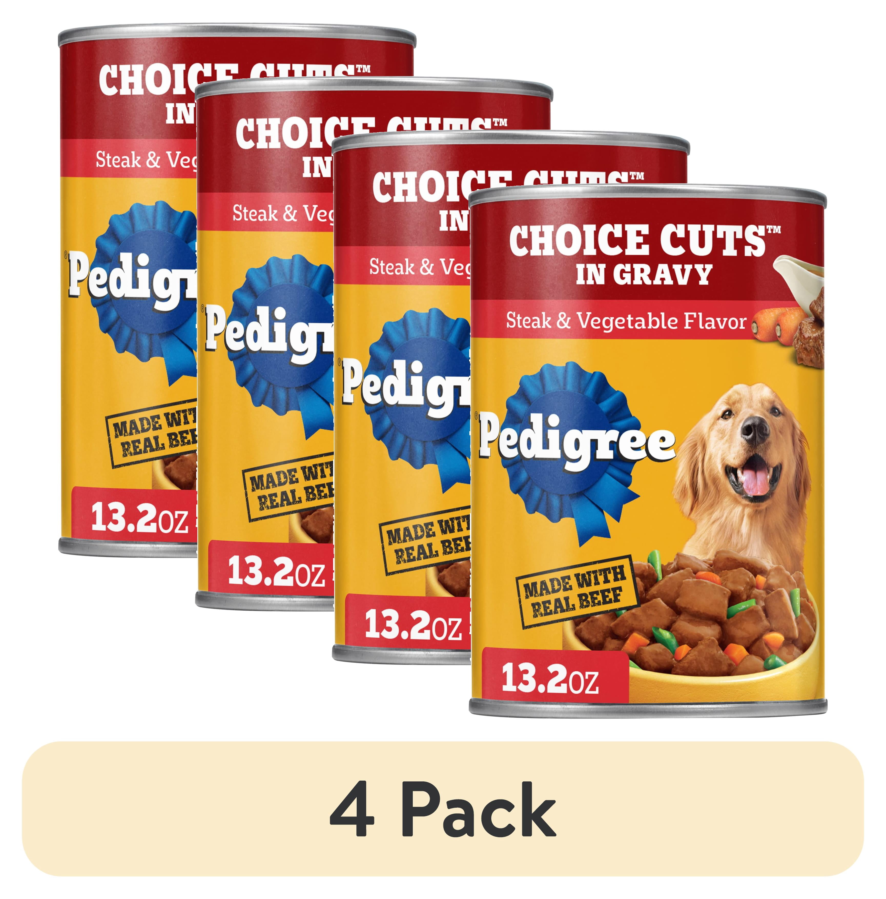 (4 pack) Pedigree Choice Cuts In Gravy Adult Wet Dog Food Steak & Vegetable Flavor, 13.2 Oz Cans 12 Pack