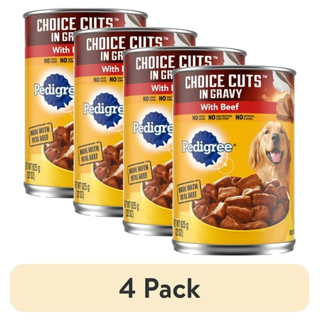 (4 pack) Pedigree Choice Cuts In Gravy With Beef Adult Canned Soft Wet Dog Food, 22 Oz. Can