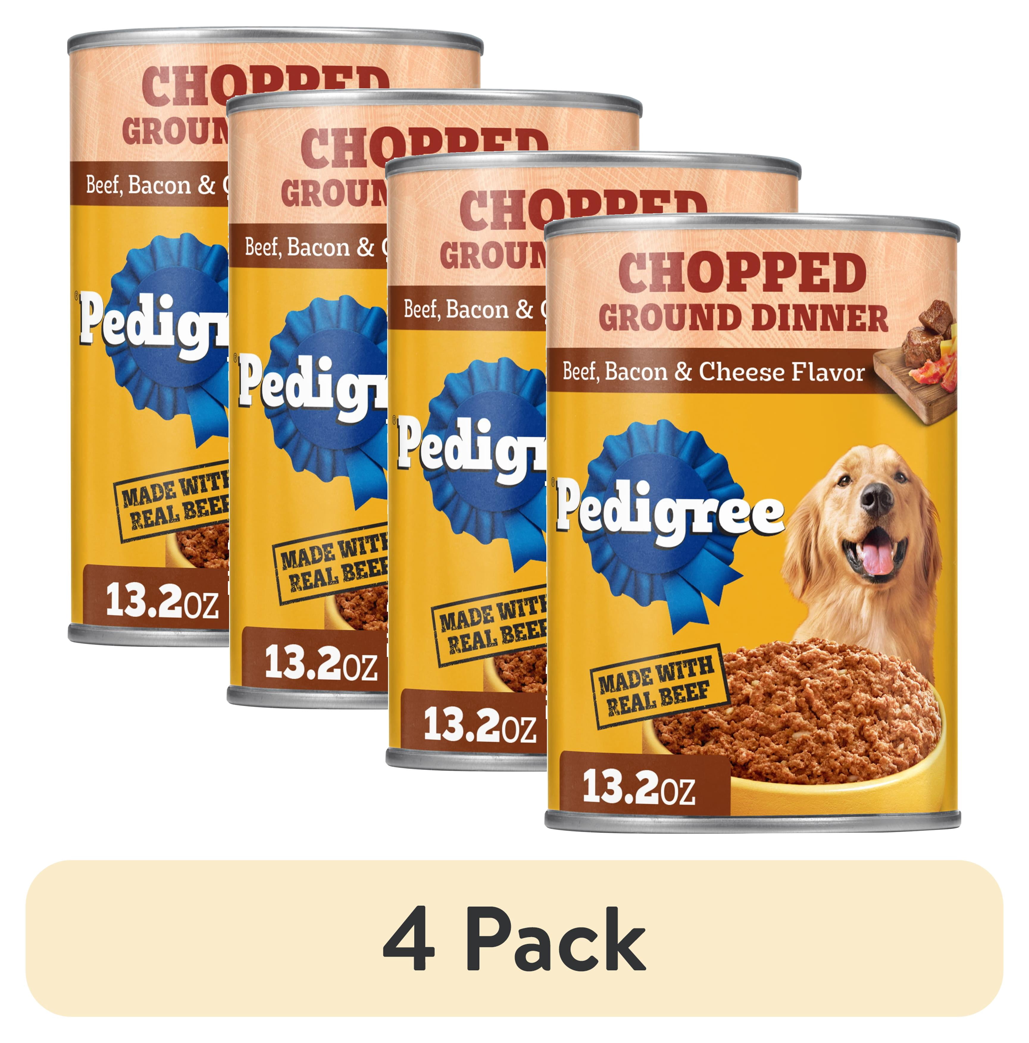 (4 pack) Pedigree Chopped Ground Dinner Beef Bacon & Cheese Flavor Adult Wet Dog Food, 13.2 Oz Cans