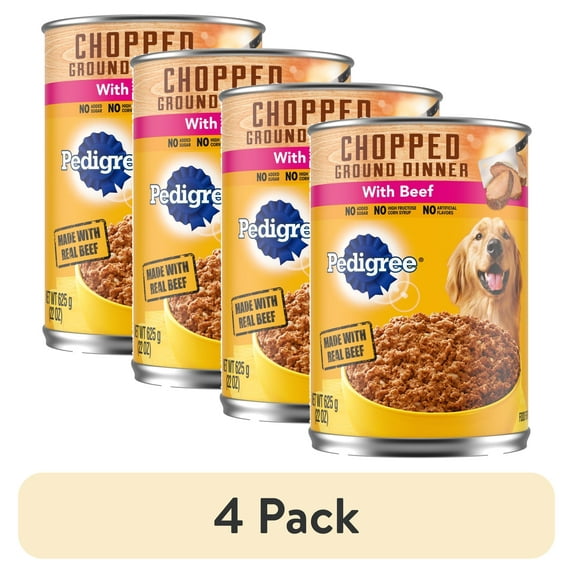 (4 pack) Pedigree Chopped Ground Dinner With Beef Adult Soft Wet Dog Food, (12) 22 oz Cans