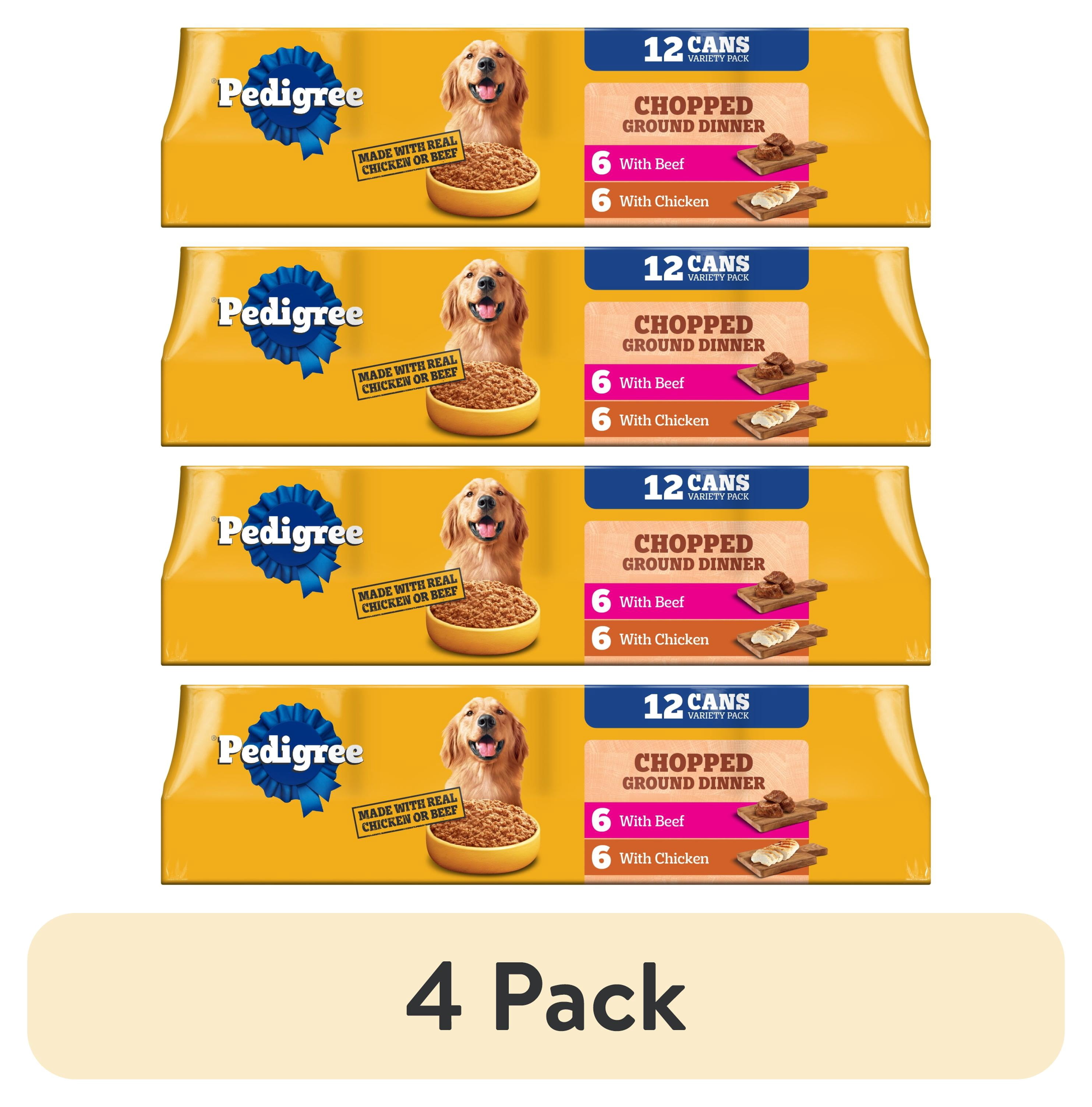(4 pack) Pedigree Chopped Ground Dinner Chicken & Beef Variety Pack Wet Dog Food, (12) 13.2 Oz Cans