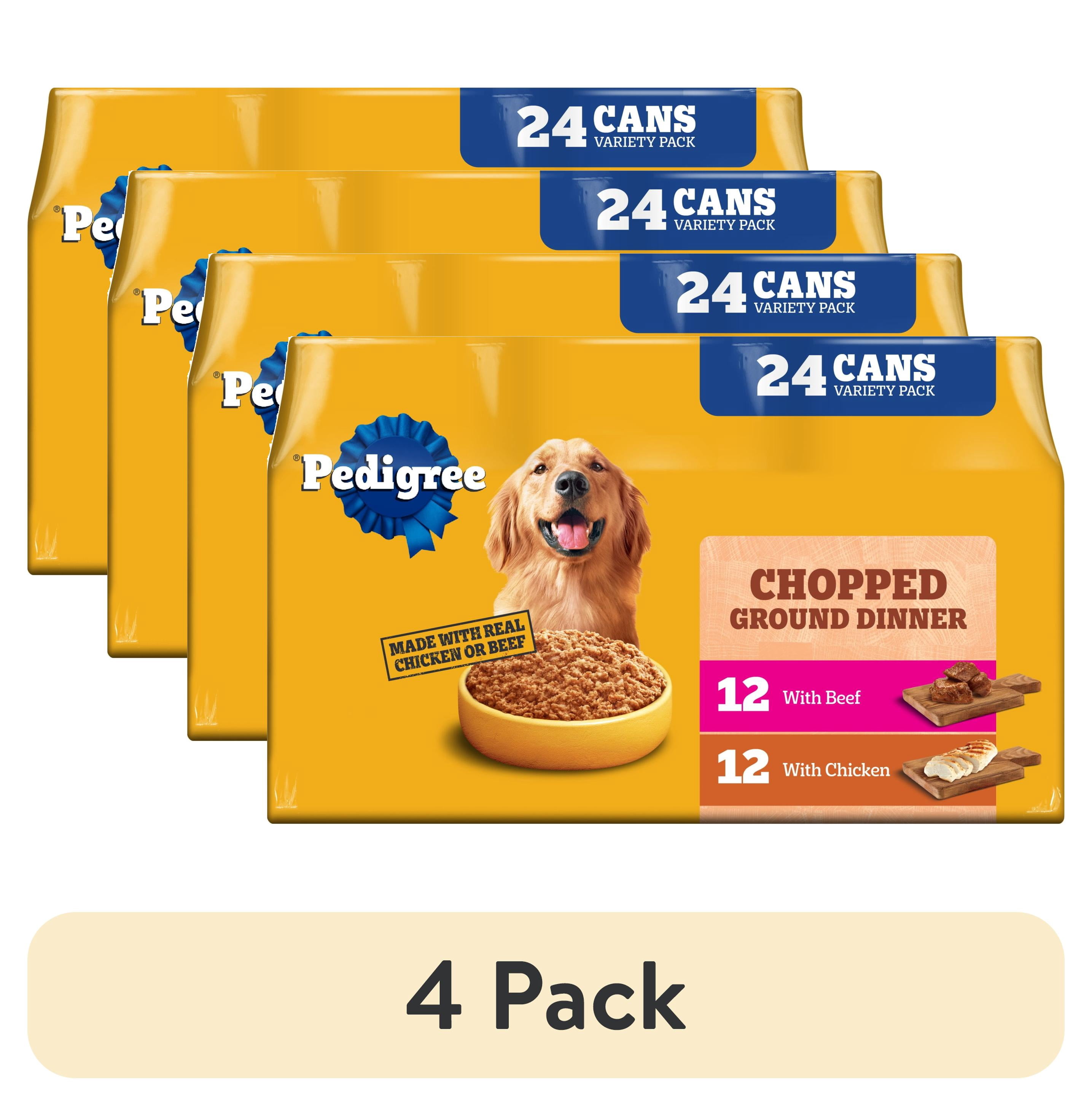 (4 pack) Pedigree Chopped Ground Dinner Chicken & Beef Variety Pack Wet Dog Food, (24) 13.2 Oz Cans