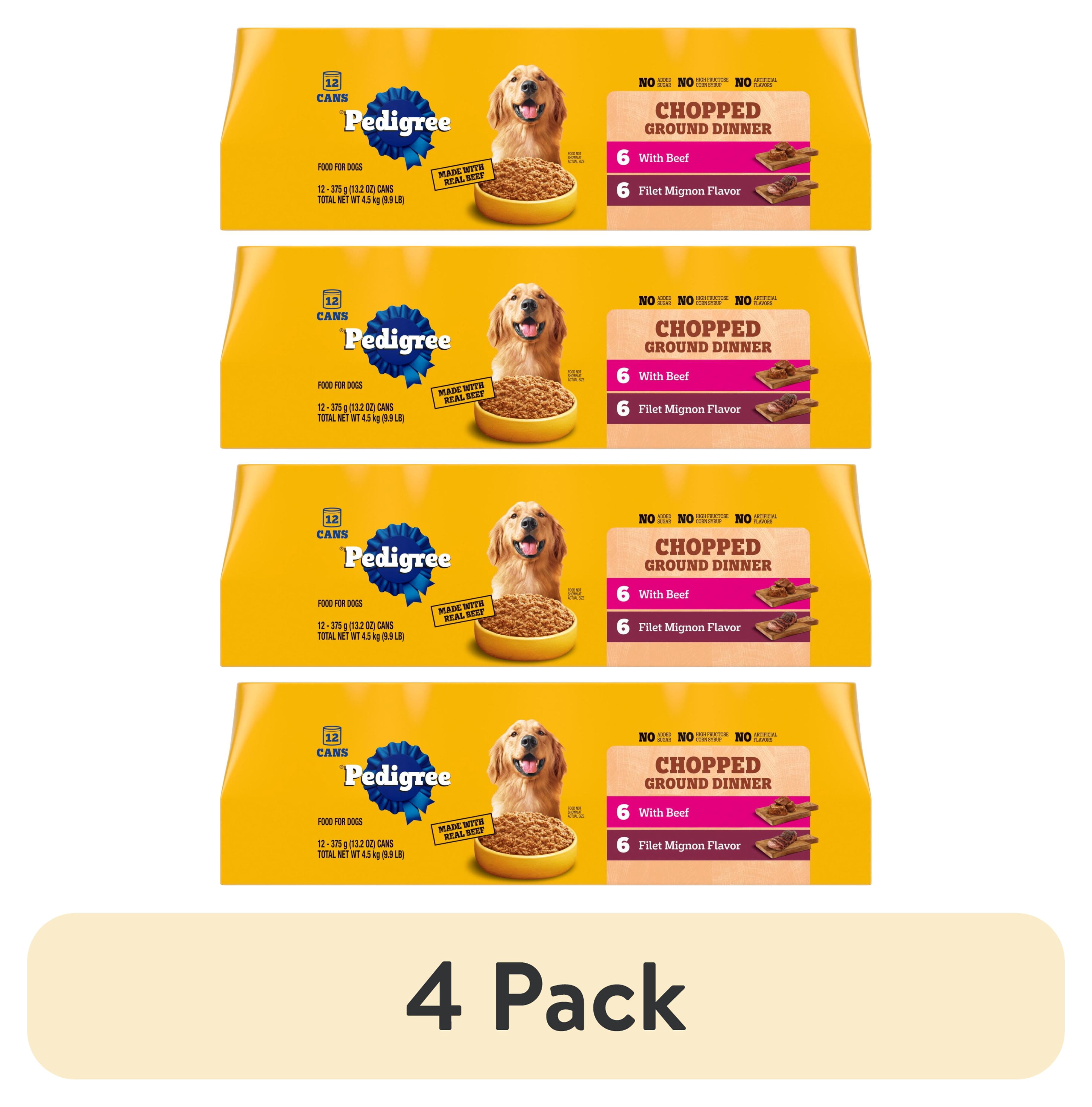 (4 pack) Pedigree Chopped Ground Dinner Wet Dog Food Filet Mignon & Beef Variety Pack, 13.2 oz, 12 Cans