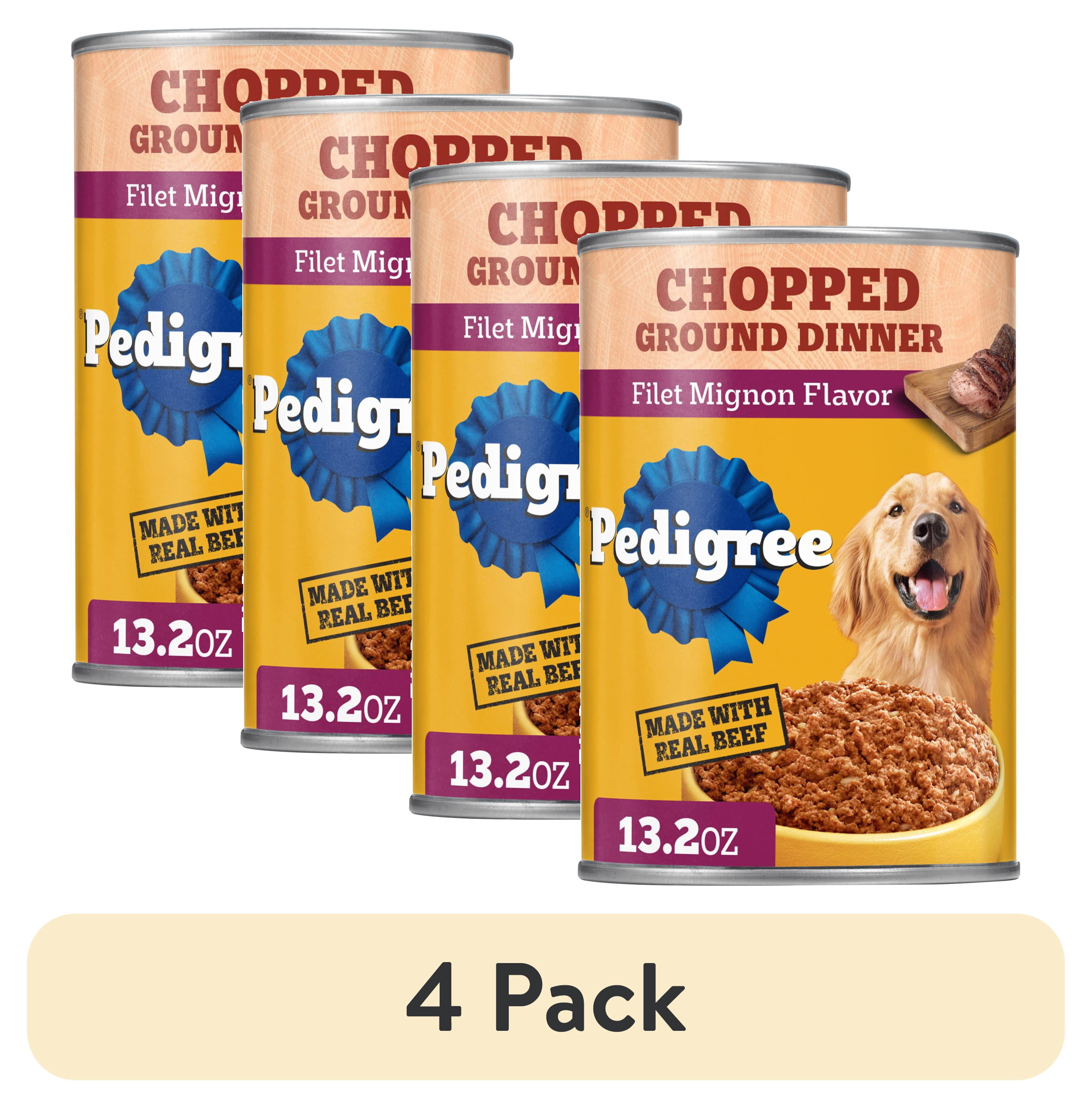 (4 pack) Pedigree Chopped Ground Dinner Filet Mignon Flavor Adult Wet Dog Food, 13.2 oz Can