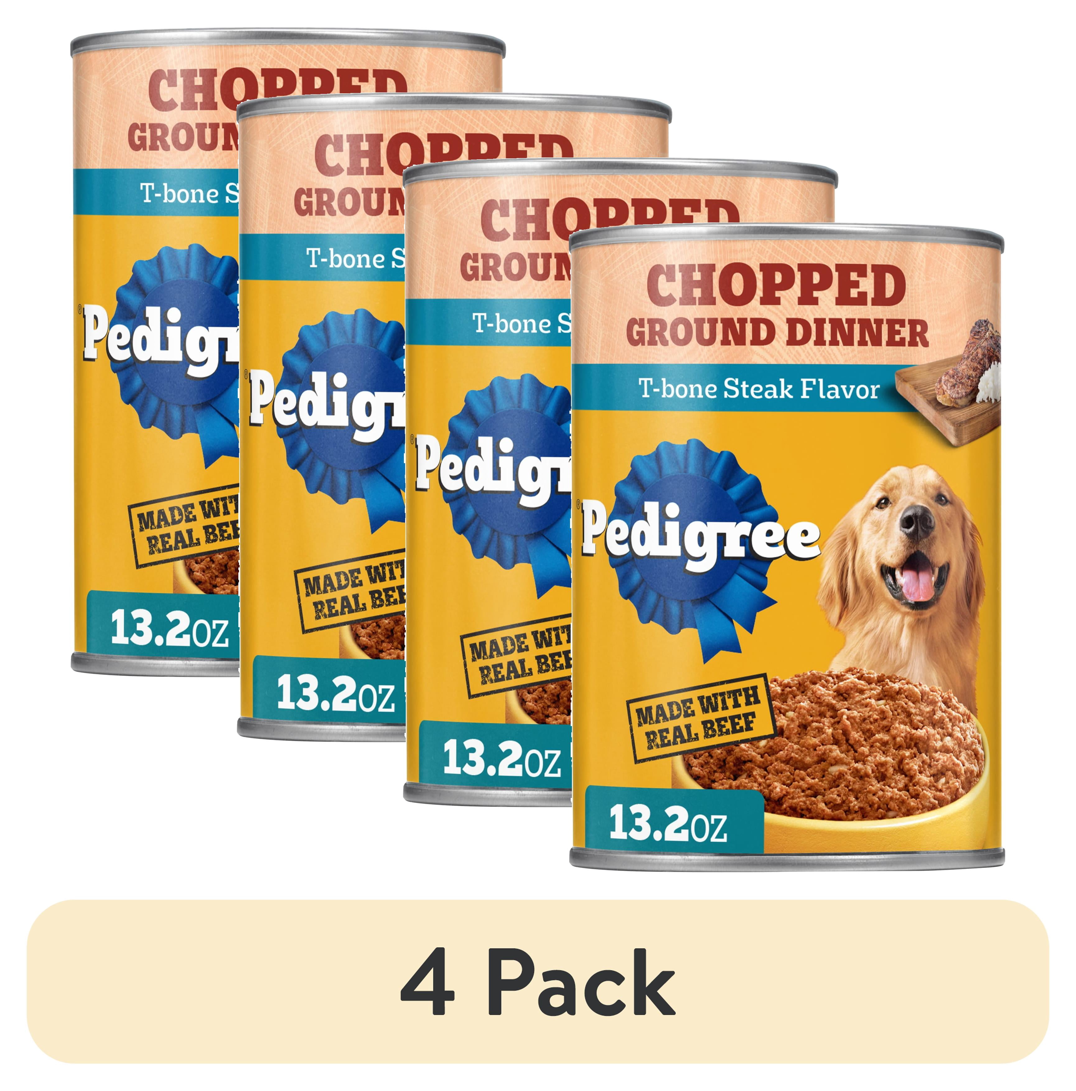 (4 pack) Pedigree Chopped Ground Dinner T-Bone Steak Flavor Adult Wet Dog Food, (12) 13.2 Oz Cans