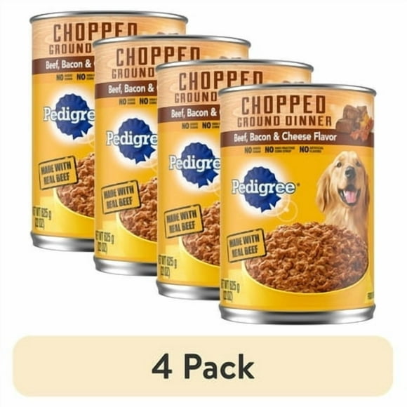 (4 pack) Pedigree Chopped Ground Dinner Beef Bacon & Cheese Flavor Adult Wet Dog Food, (12) 22 oz Cans