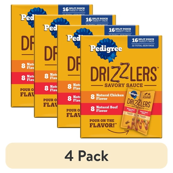(4 pack) Pedigree Drizzlers Savory Sauce Multipack Wet Dog, 2.1 oz Twin Pouches, 16-Pack