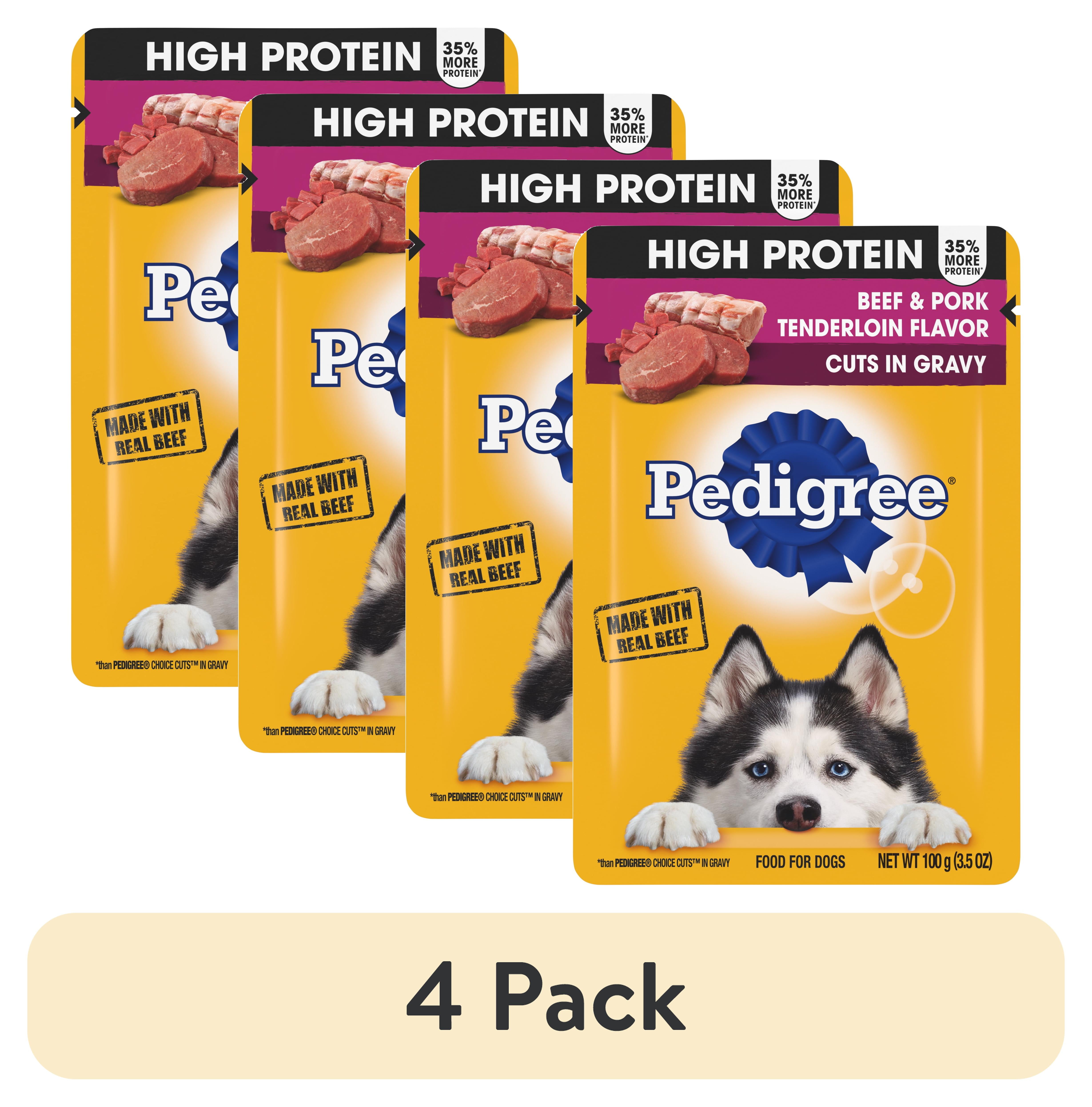 (4 pack) Pedigree High Protein Dog Food Wet Pouches, Beef & Pork Tenderloin, 3.5 oz. Pouches, 16 Count