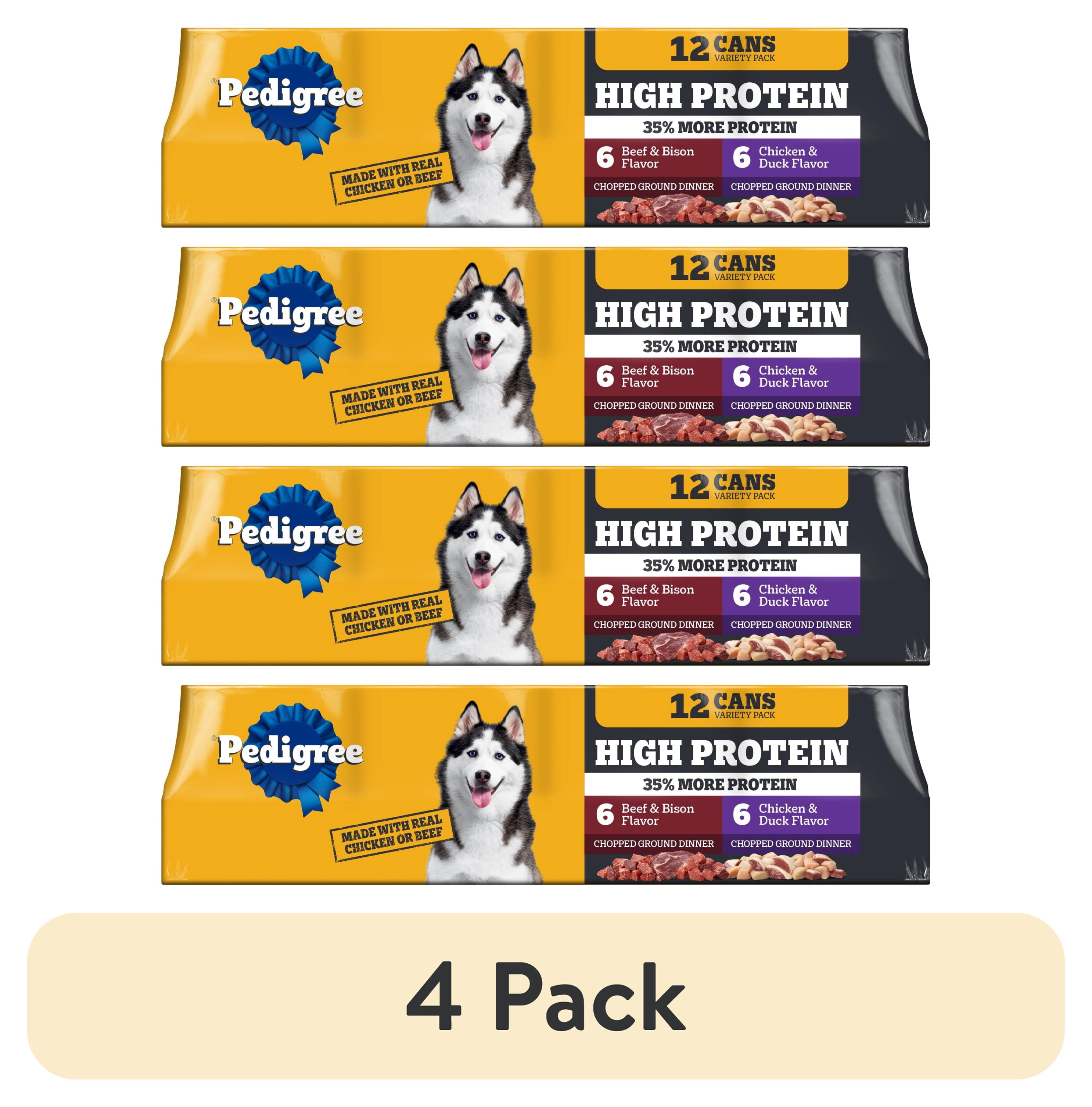 (4 pack) Pedigree High Protein Chicken Duck & Beef Bison Flavor Wet Dog Food Variety Pack (12) 13.2 Oz Cans