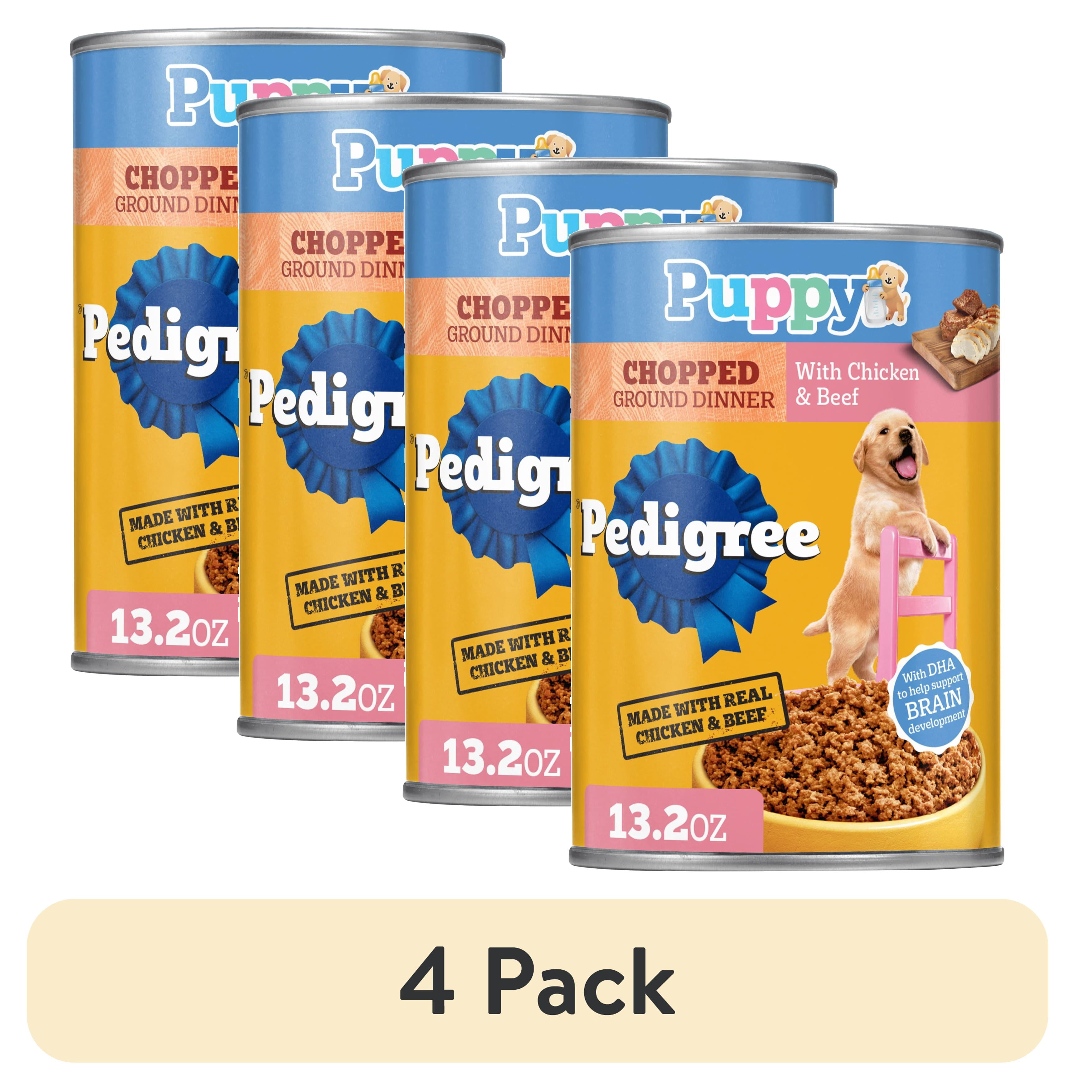 (4 pack) Pedigree Puppy Lamb & Rice Chopped Ground Dinner With Chicken & Beef Wet Puppy Food, (12) 13.2 Oz Cans