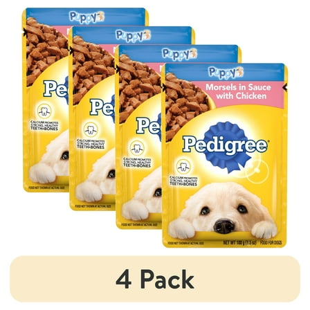 (4 pack) Pedigree Puppy Wet Dog Food Morsels in Sauce With Chicken, 3.5 oz Pouch