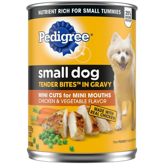 (4 pack) Pedigree Small Dog Tender Bites In Gravy Wet Dog Food, Chicken & Vegetable Flavor, (12) 13.2 oz Cans