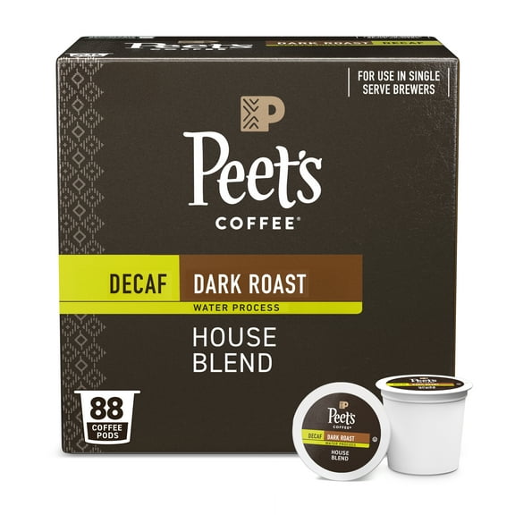 (4 pack) Peet's Coffee Decaf House Blend Premium Dark Roast Single Serve Coffee Pods, 22 Count