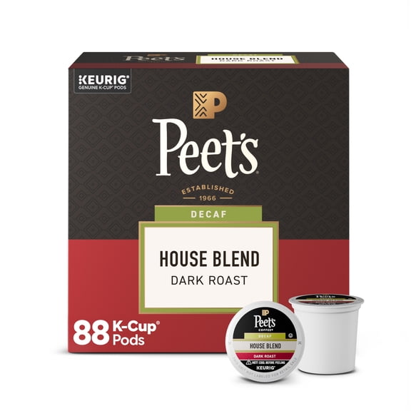 (4 pack) Peet's Coffee Decaf House Blend Premium Dark Roast Single Serve Coffee Pods, 22 Count