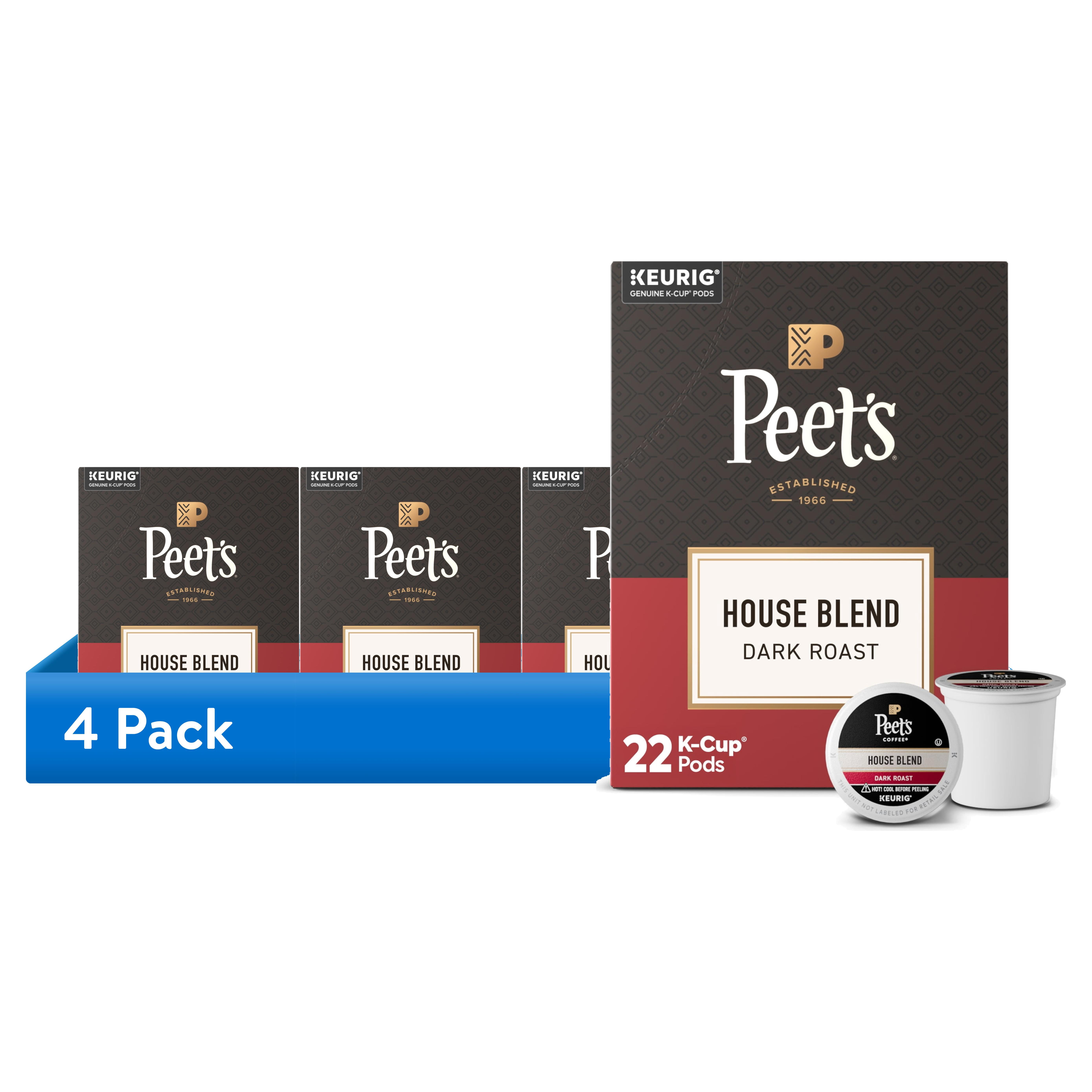 (4 pack) Peet's Coffee House Blend Premium Dark Roast Keurig K-Cup Coffee Pods, 22 Count (4 Pack)