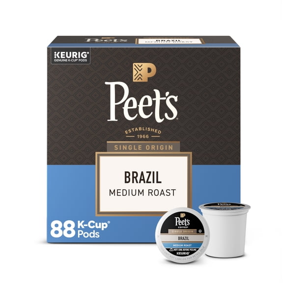 (4 pack) Peet's Coffee Single Origin Brazil Premium Medium Roast Keurig K-Cup Coffee Pods, 22 Count