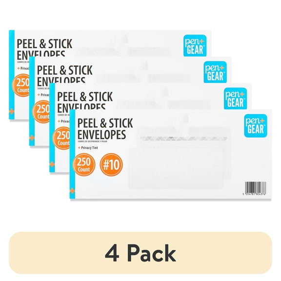 (4 pack) Pen+Gear #10 Privacy Tint Peel & Stick Envelopes, White, 4.13" x 9.5", 250 Count