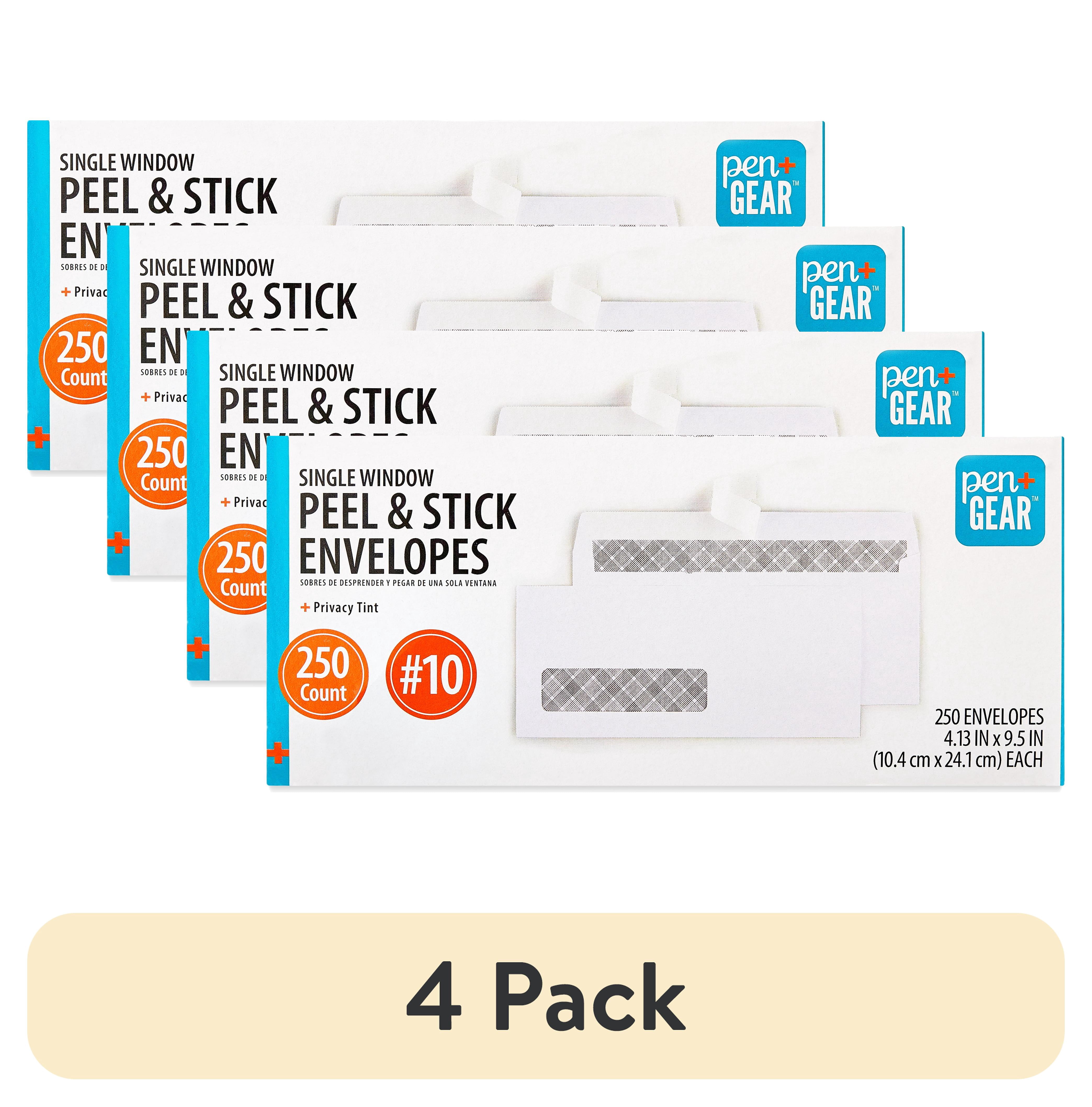(4 pack) Pen+Gear #10 Peel & Stick Single Window White Envelopes, 4.125" x 9.5", Security Tinted, 250 Count
