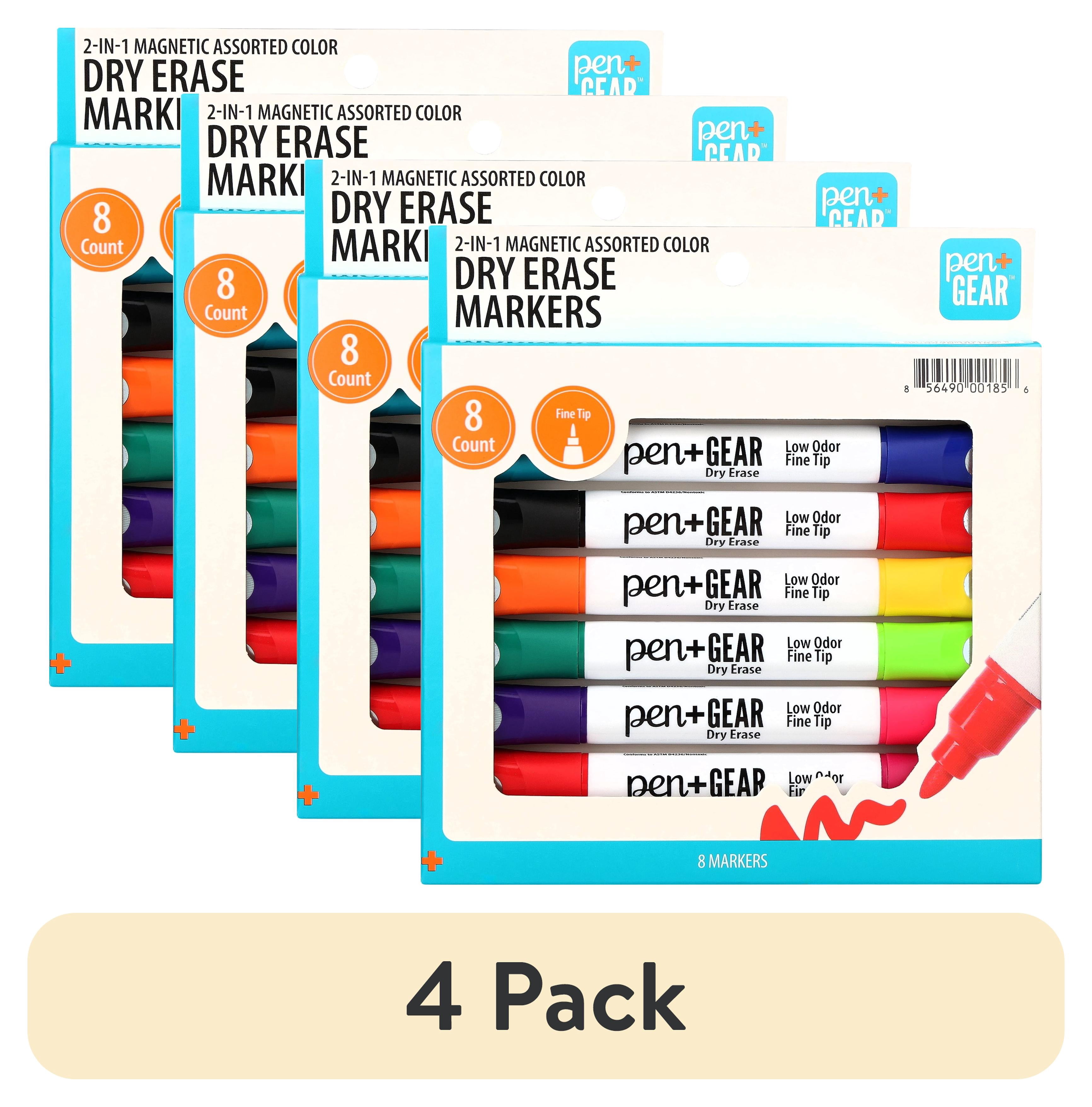 (4 pack) Pen+Gear 2-in-1 Magnetic Dry Erase Markers, Fine Tip, Assorted Colors, 8 Count