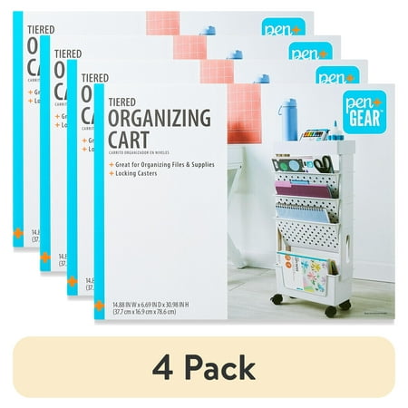 (4 pack) Pen+Gear 5-Tier Movable Organization & Storage Cart, White