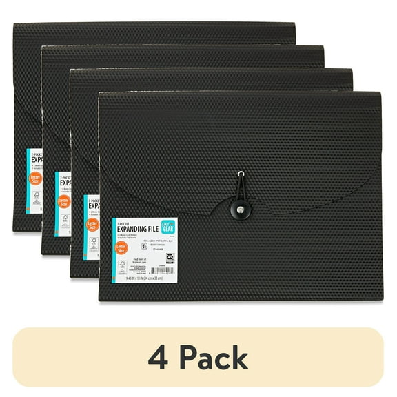(4 pack) Pen+Gear 7-Pocket Poly Expanding File, Textured Black