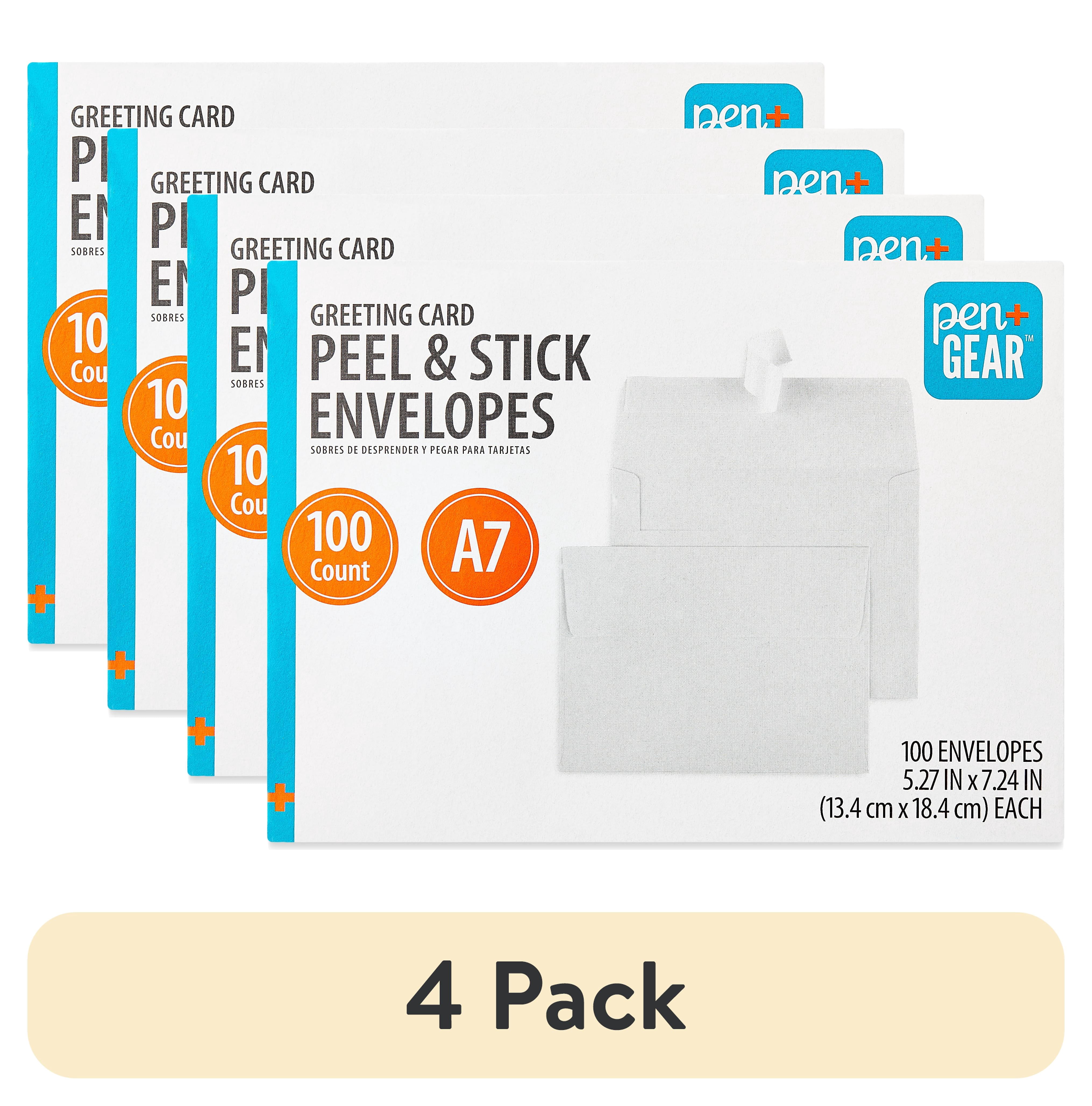 (4 pack) Pen+Gear A7 Greeting Card Peel and Stick Envelopes, White, 5in x 7in, 100 Count