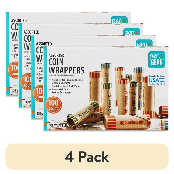 (4 pack) Pen+Gear Assorted Coin Wrappers, Assorted Colors, 100 Count