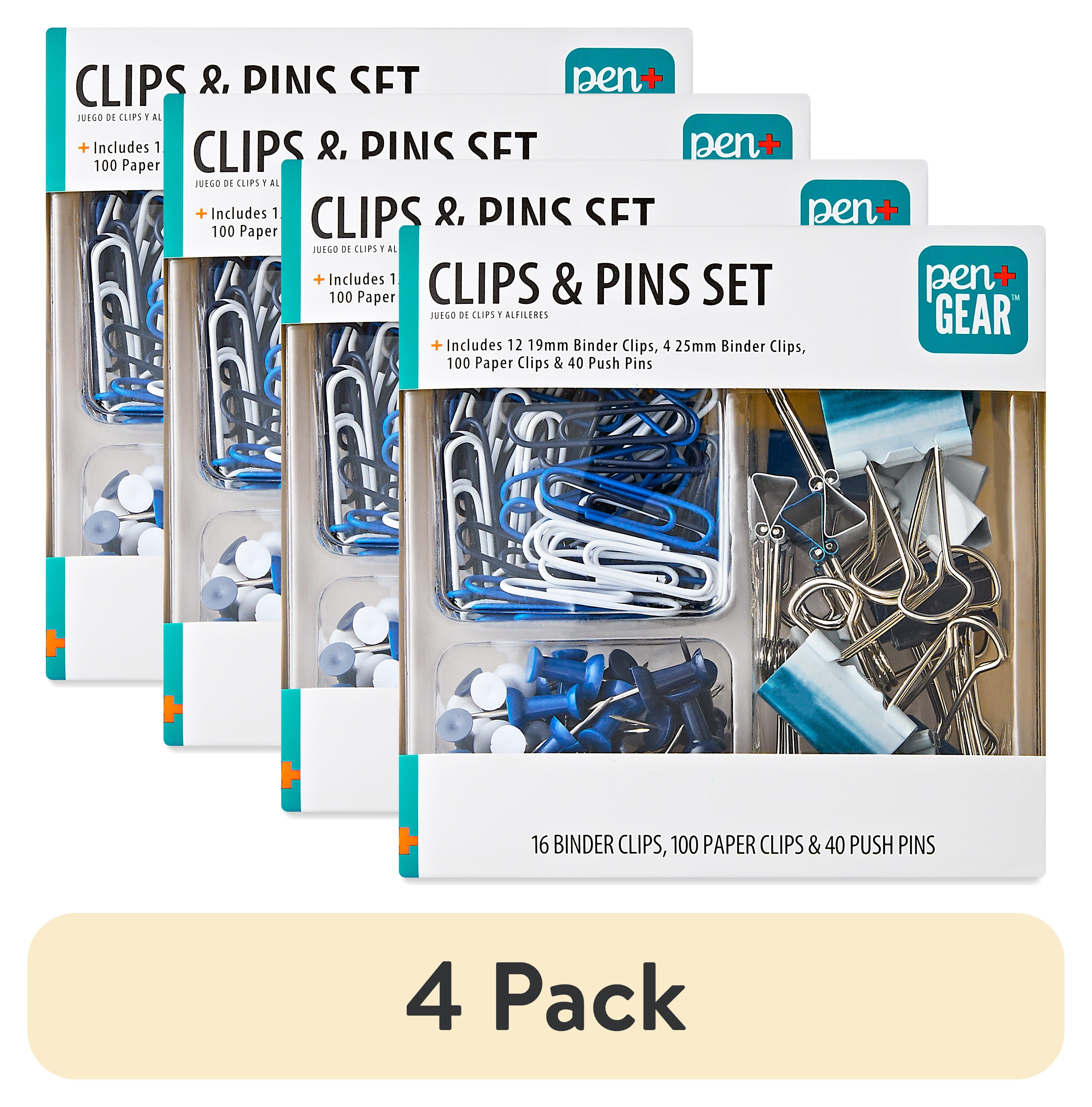 (4 pack) Pen + Gear Clips and Pins Set, 156 Counts, Color Blue & White, Size 19mm,25mm,33mm.Model 595466248