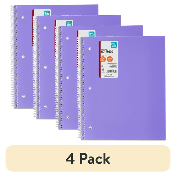 (4 pack) Pen+Gear College Ruled Poly 1-Subject Notebook with Inside Pockets, 9" x 11", Purple, 100 Heavyweight Sheets