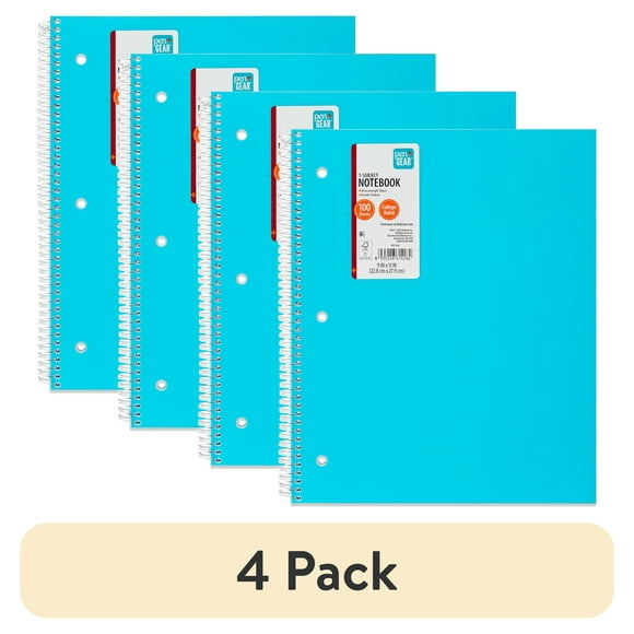 (4 pack) Pen+Gear College Ruled Poly 1-Subject Notebook with Inside Pockets, 9" x 11", Teal, 100 Heavyweight Sheets