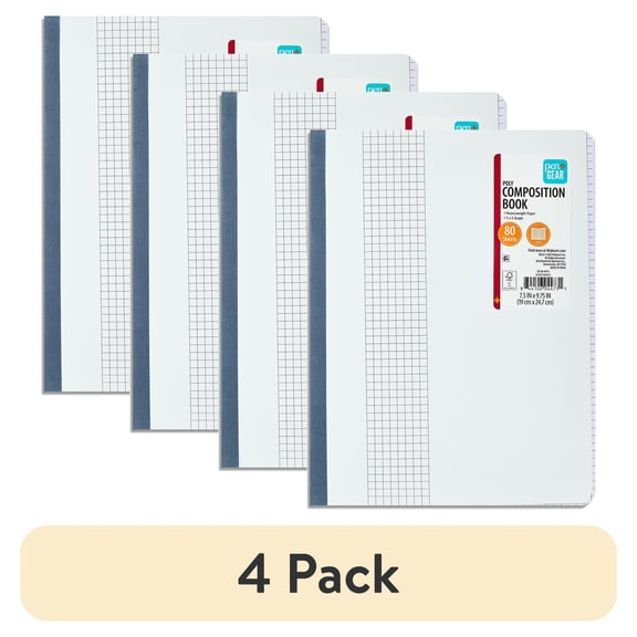 (4 pack) Pen+Gear Composition Book, Grid Ruled, 7.5"x 9.75", Poly Cover, 80 Sheets