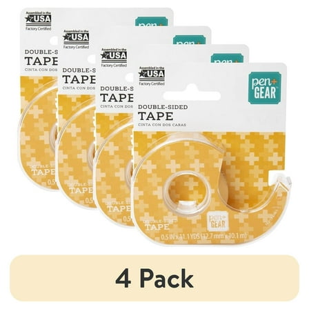 (4 pack) Pen+Gear Double Sided Tape, Clear, 1/2 in x 400 in, 1 Roll with Dispenser