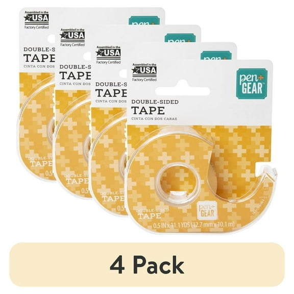 (4 pack) Pen+Gear Double Sided Tape, Clear, 1/2 in x 400 in, 1 Roll with Dispenser