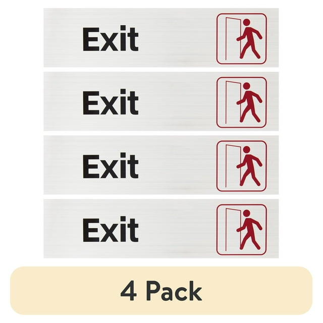(4 pack) Pen+Gear Silver Mylar EXIT Sign, 2x8 inch - Ideal for Office & Public Spaces, Easy-Clean Adhesive