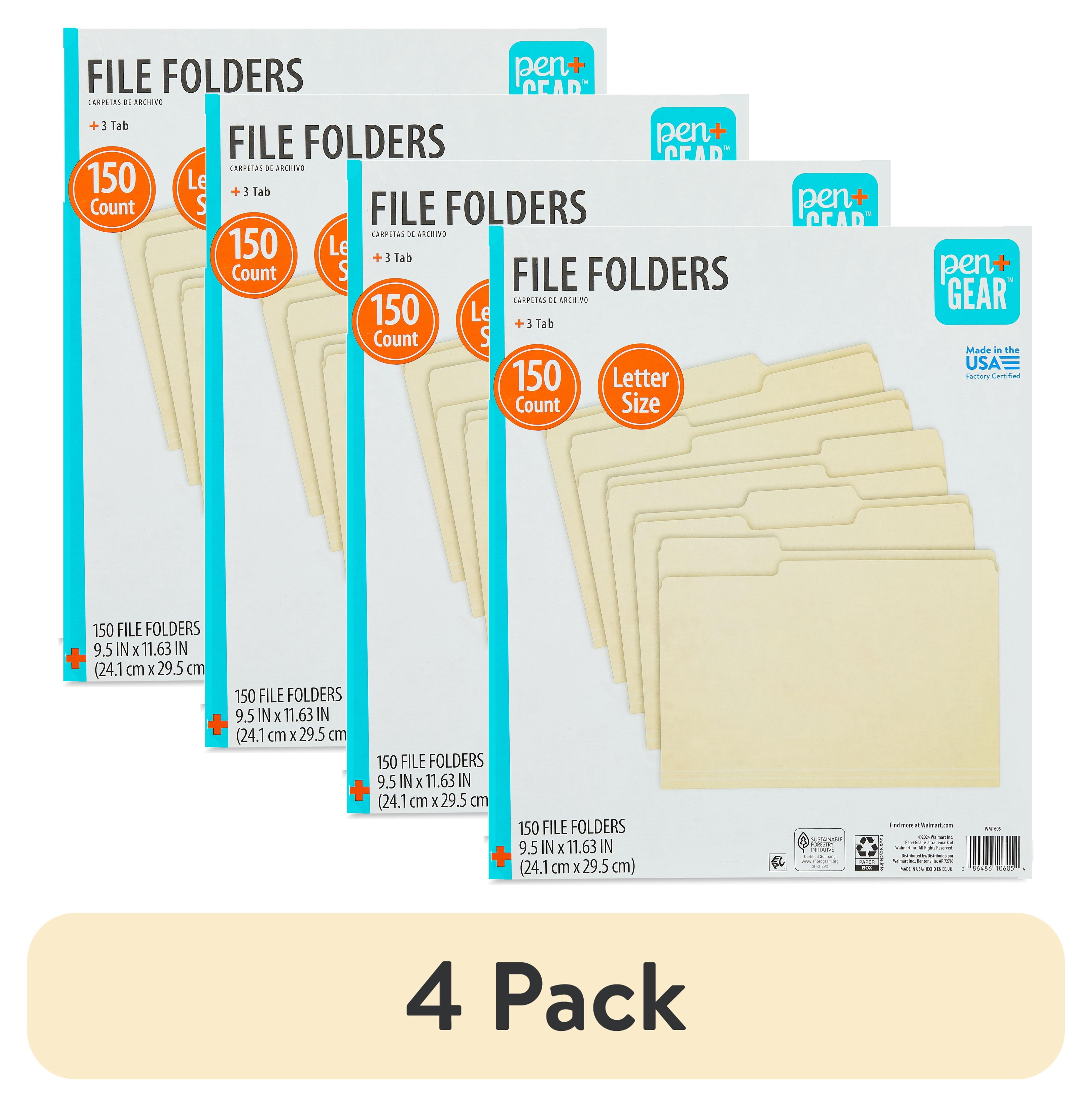 (4 pack) Pen+Gear File Folders, Letter, Manila, 1/3 Cut, 150 Count