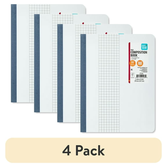 (4 pack) Pen+Gear Composition Book, Grid Ruled, 7.5"x 9.75", Poly Cover, 80 Sheets