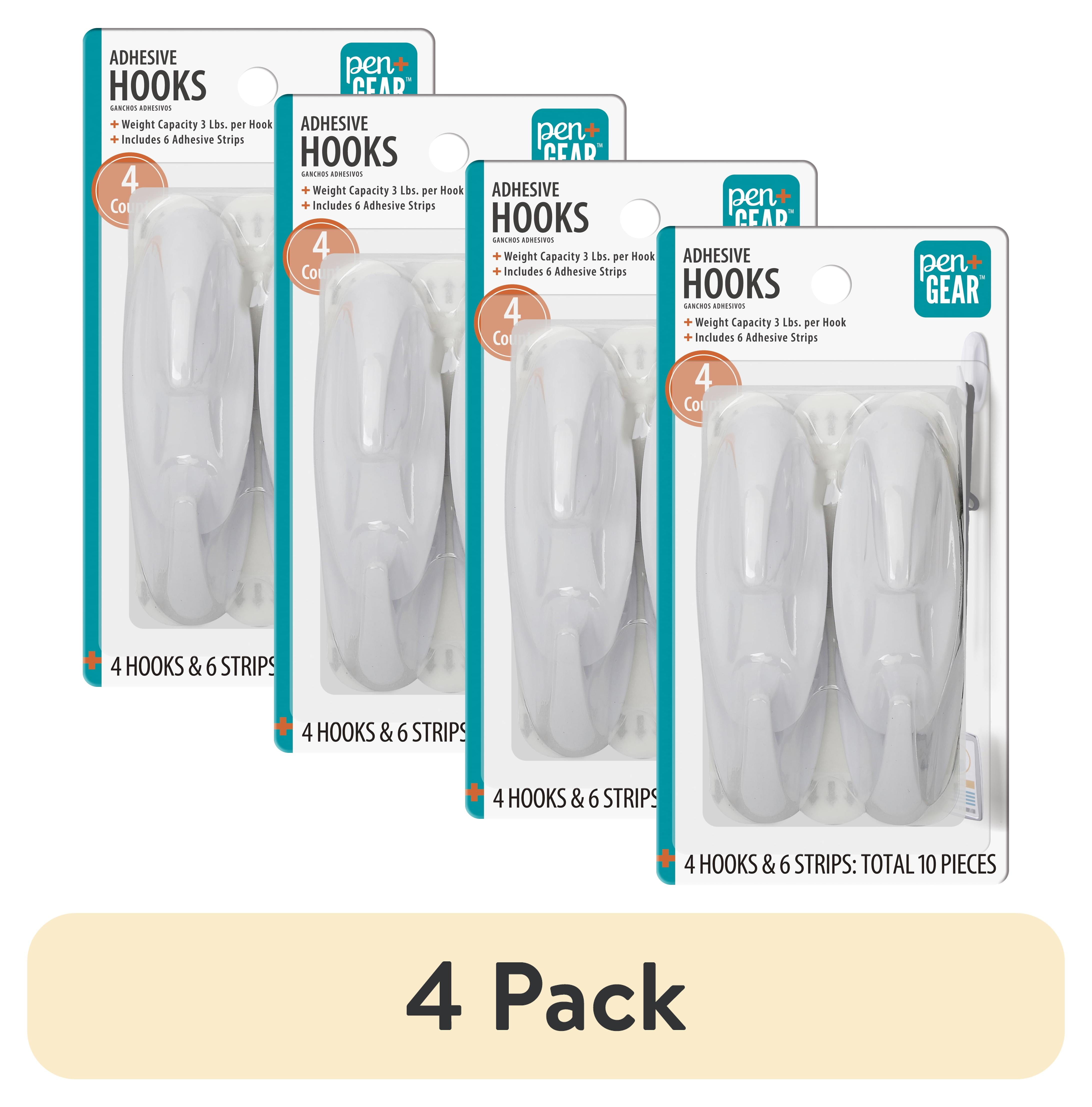(4 pack) Pen+Gear Plastic Adhesive Medium Wall Hooks, Damage Free, White, 4 Count