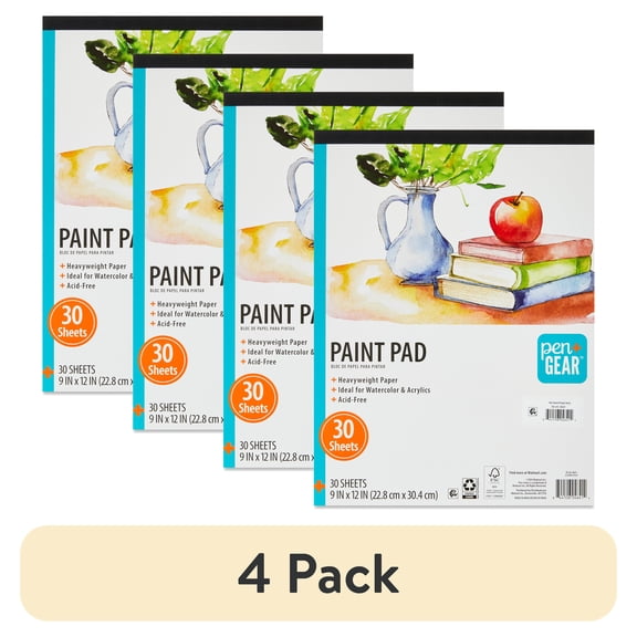 (4 pack) Pen+Gear Heavyweight Mixed Media Paper Paint Pad, 9 in x 12 in, 30 Sheets