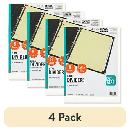 (4 pack) Pen+Gear Insertable Divider, 8-Tab, Paper, Buff Color Body, Clear Tabs, Handwrite, 1 Set (New)
