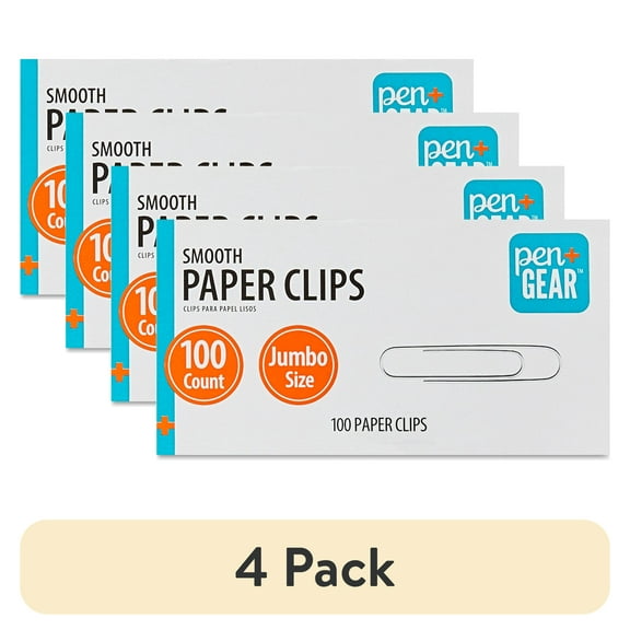 (4 pack) Pen+Gear Jumbo Smooth Paper Clips, Silver, 100 Count